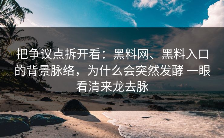 把争议点拆开看：黑料网、黑料入口的背景脉络，为什么会突然发酵 一眼看清来龙去脉