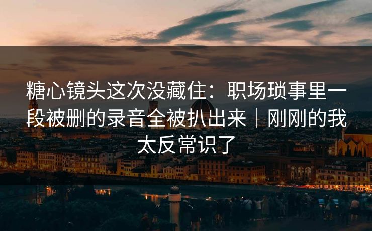 糖心镜头这次没藏住：职场琐事里一段被删的录音全被扒出来｜刚刚的我太反常识了
