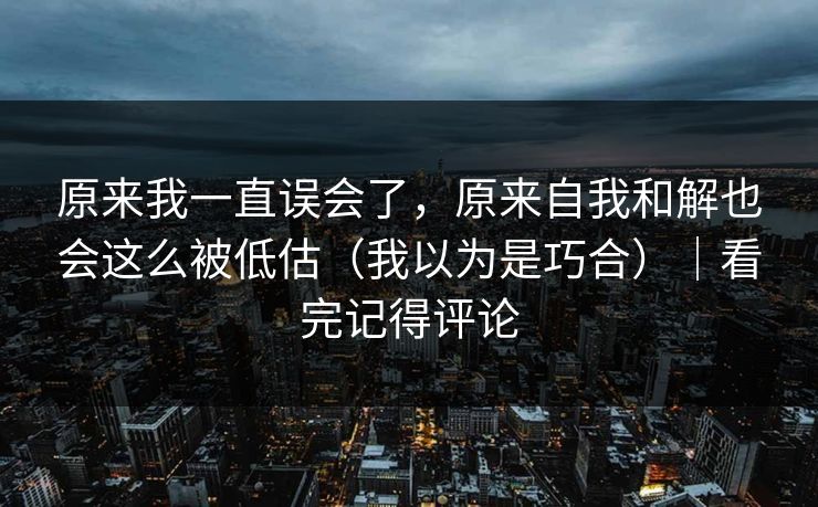 原来我一直误会了，原来自我和解也会这么被低估（我以为是巧合）｜看完记得评论