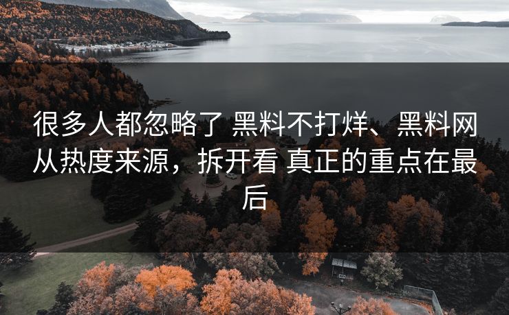 很多人都忽略了 黑料不打烊、黑料网从热度来源，拆开看 真正的重点在最后