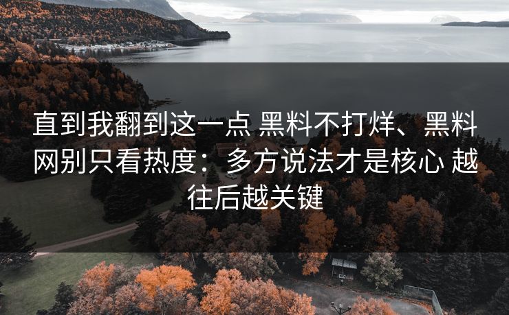 直到我翻到这一点 黑料不打烊、黑料网别只看热度：多方说法才是核心 越往后越关键