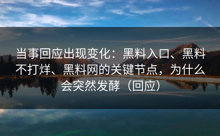当事回应出现变化：黑料入口、黑料不打烊、黑料网的关键节点，为什么会突然发酵（回应）