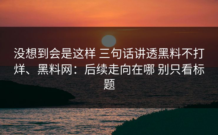没想到会是这样 三句话讲透黑料不打烊、黑料网：后续走向在哪 别只看标题