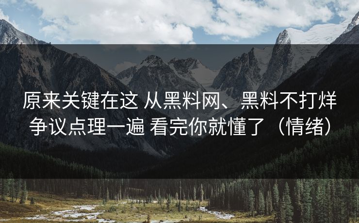 原来关键在这 从黑料网、黑料不打烊争议点理一遍 看完你就懂了（情绪）