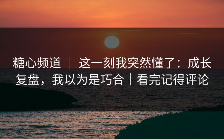 糖心频道 ｜ 这一刻我突然懂了：成长复盘，我以为是巧合｜看完记得评论