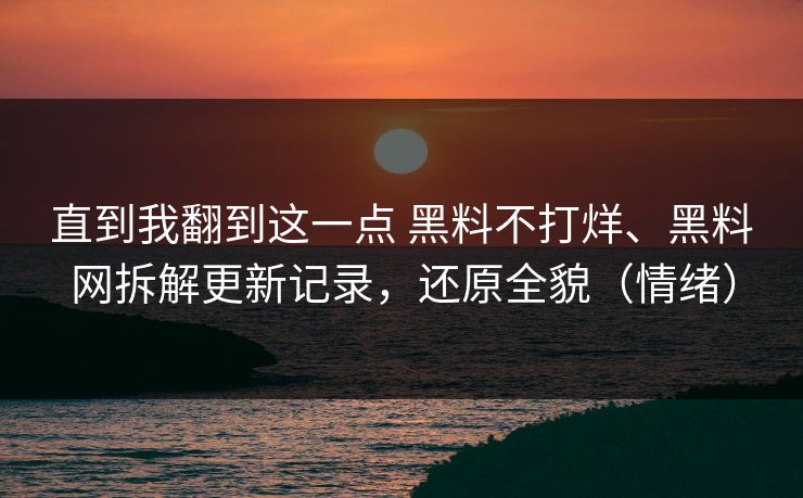 直到我翻到这一点 黑料不打烊、黑料网拆解更新记录，还原全貌（情绪）