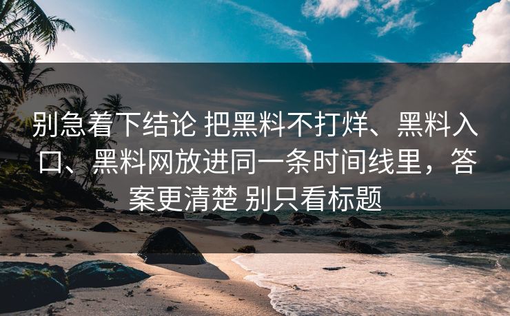 别急着下结论 把黑料不打烊、黑料入口、黑料网放进同一条时间线里，答案更清楚 别只看标题